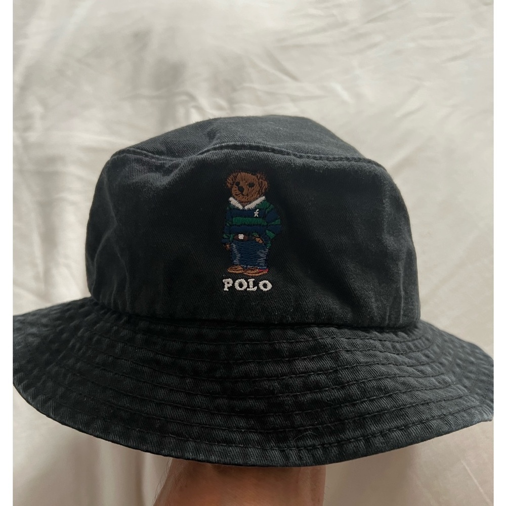 Polo Bear Ralph Lauren Black Bucket Hat Embroidered Casual Accessory